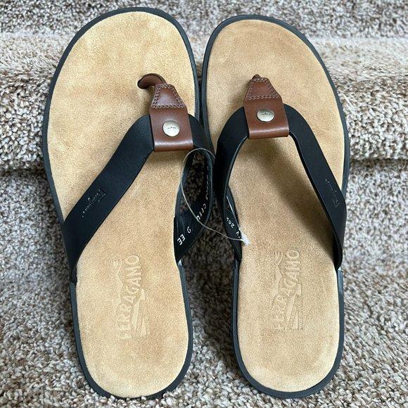Salvatore Ferragamo Men\'s Brown/Black Leather Flip Flops main image 10